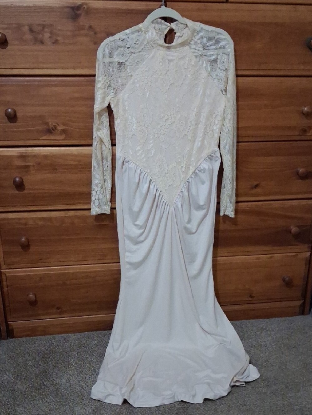 SHEIN Ivory Lace Long-Sleeve Maxi Dress Sz Large
